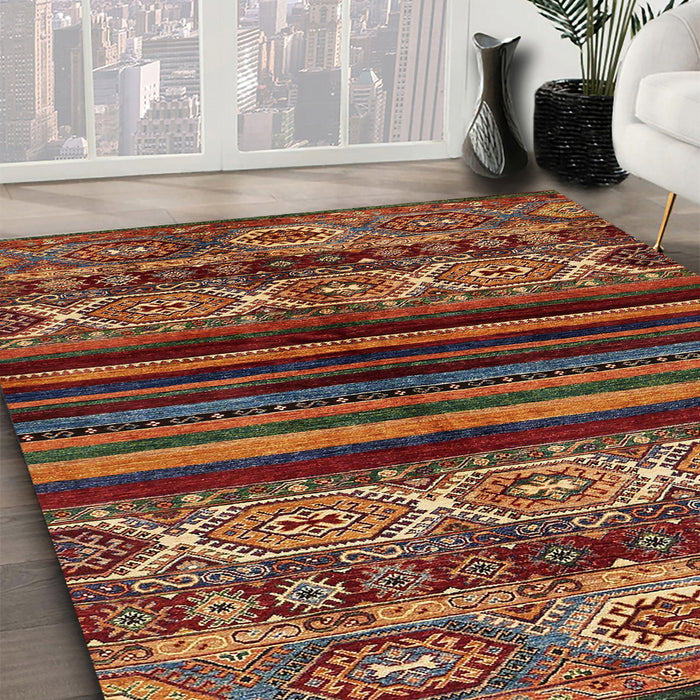 Abstract Saffron Red Modern Rug in Family Room, abs600