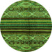 Round Machine Washable Abstract Green Modern Area Rugs, wshabs600grn