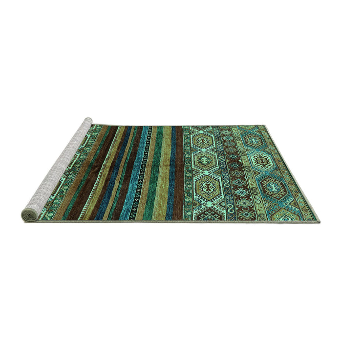 Sideview of Machine Washable Abstract Turquoise Modern Area Rugs, wshabs600turq
