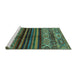 Sideview of Machine Washable Abstract Turquoise Modern Area Rugs, wshabs600turq