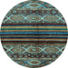 Round Abstract Light Blue Modern Rug, abs600lblu