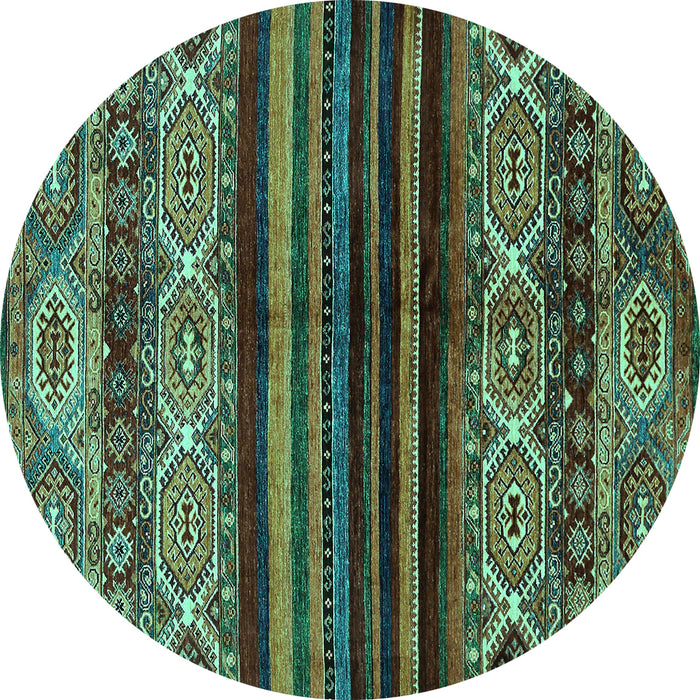 Round Machine Washable Abstract Turquoise Modern Area Rugs, wshabs600turq