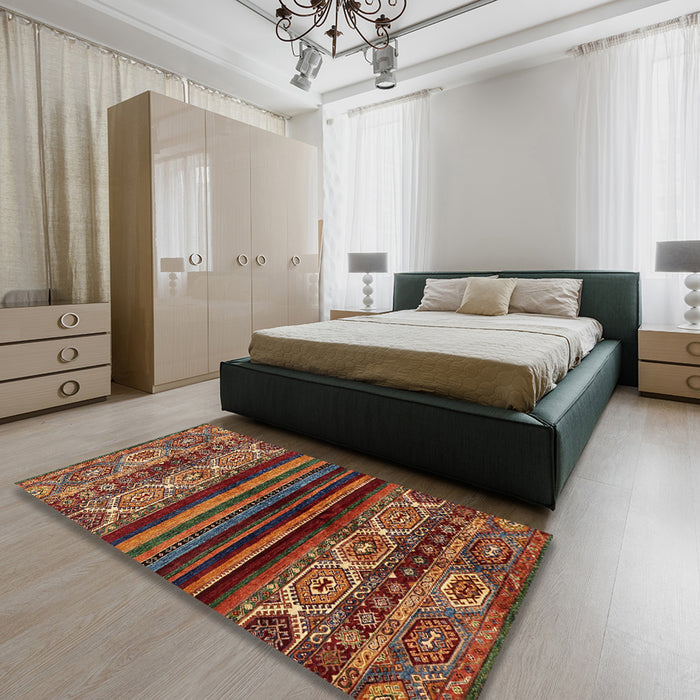 Abstract Saffron Red Modern Rug in a Bedroom, abs600
