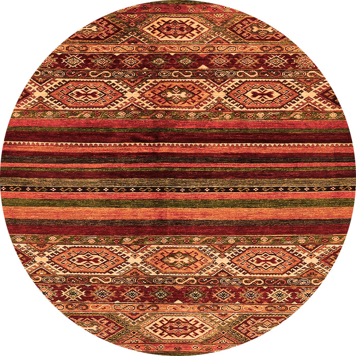 Round Machine Washable Abstract Orange Modern Area Rugs, wshabs600org