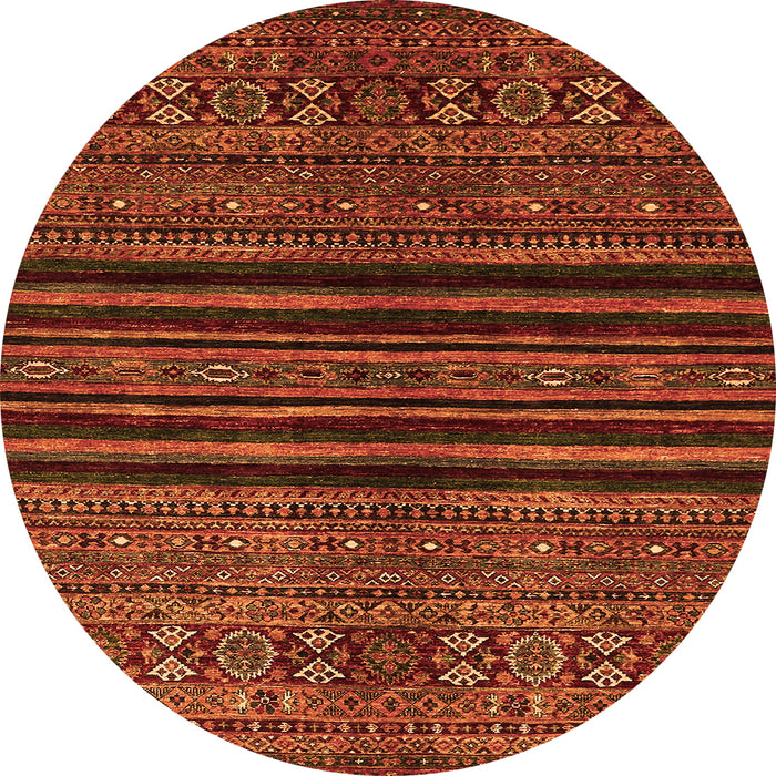 Round Machine Washable Abstract Orange Modern Area Rugs, wshabs601org
