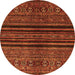 Round Machine Washable Abstract Orange Modern Area Rugs, wshabs601org