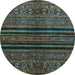 Round Abstract Light Blue Modern Rug, abs601lblu