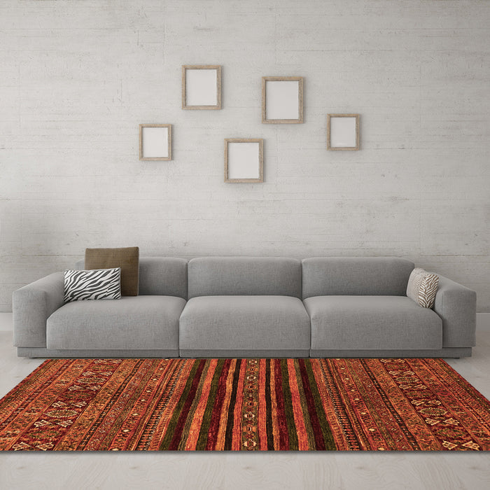 Machine Washable Abstract Orange Modern Area Rugs in a Living Room, wshabs601org