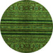 Round Machine Washable Abstract Green Modern Area Rugs, wshabs601grn