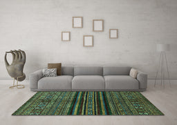 Machine Washable Abstract Turquoise Modern Area Rugs in a Living Room,, wshabs601turq