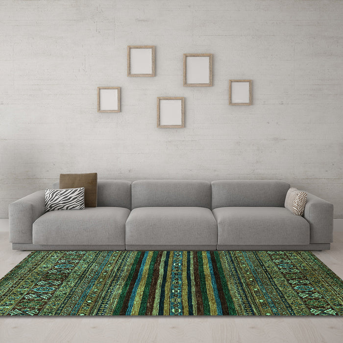 Machine Washable Abstract Turquoise Modern Area Rugs in a Living Room,, wshabs601turq