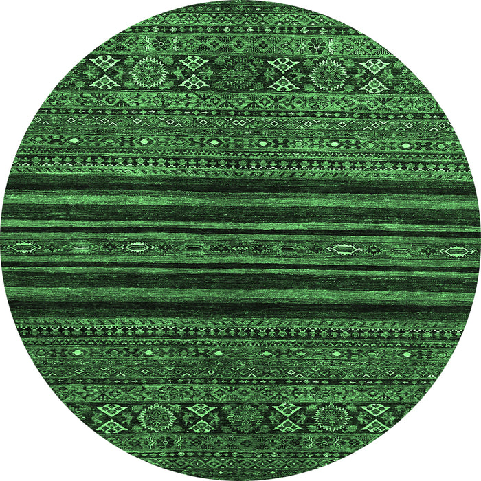 Round Machine Washable Abstract Emerald Green Modern Area Rugs, wshabs601emgrn