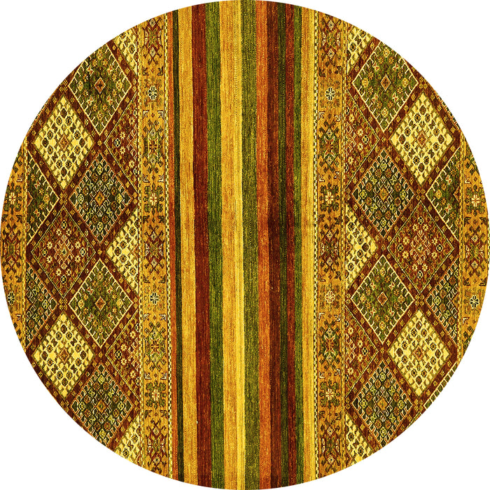 Round Machine Washable Abstract Yellow Modern Rug, wshabs602yw