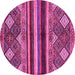 Round Machine Washable Abstract Pink Modern Rug, wshabs602pnk