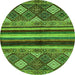 Round Machine Washable Abstract Green Modern Area Rugs, wshabs602grn