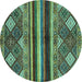 Round Abstract Turquoise Modern Rug, abs602turq