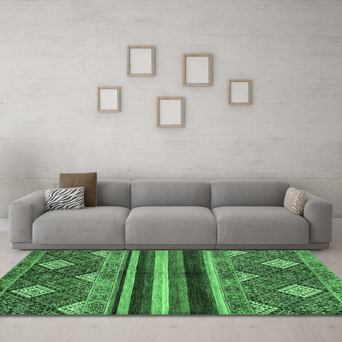 Machine Washable Abstract Emerald Green Modern Area Rugs in a Living Room,, wshabs602emgrn