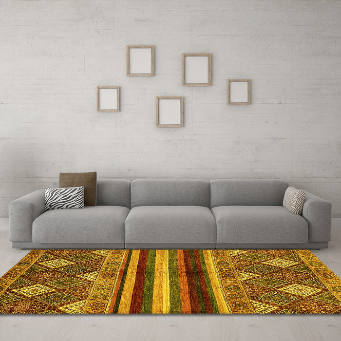 Machine Washable Abstract Yellow Modern Rug in a Living Room, wshabs602yw