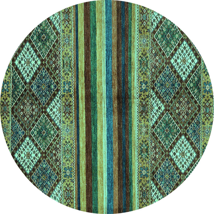 Round Machine Washable Abstract Turquoise Modern Area Rugs, wshabs602turq