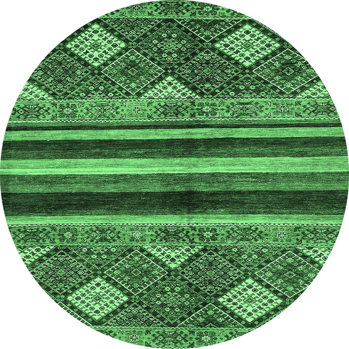 Round Machine Washable Abstract Emerald Green Modern Area Rugs, wshabs602emgrn