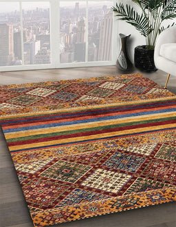 Machine Washable Abstract Saffron Red Rug in a Family Room, wshabs602