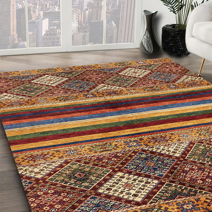 Machine Washable Abstract Saffron Red Rug in a Family Room, wshabs602