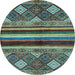 Round Abstract Light Blue Modern Rug, abs602lblu