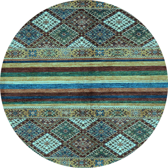 Round Machine Washable Abstract Light Blue Modern Rug, wshabs602lblu