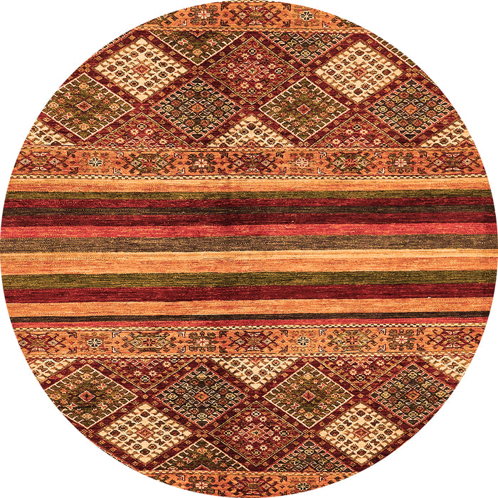 Round Machine Washable Abstract Orange Modern Area Rugs, wshabs602org