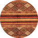 Round Machine Washable Abstract Orange Modern Area Rugs, wshabs602org