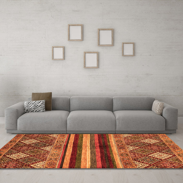 Machine Washable Abstract Orange Modern Area Rugs in a Living Room, wshabs602org