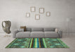 Machine Washable Abstract Turquoise Modern Area Rugs in a Living Room,, wshabs602turq