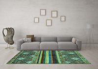 Machine Washable Abstract Turquoise Modern Rug, wshabs602turq