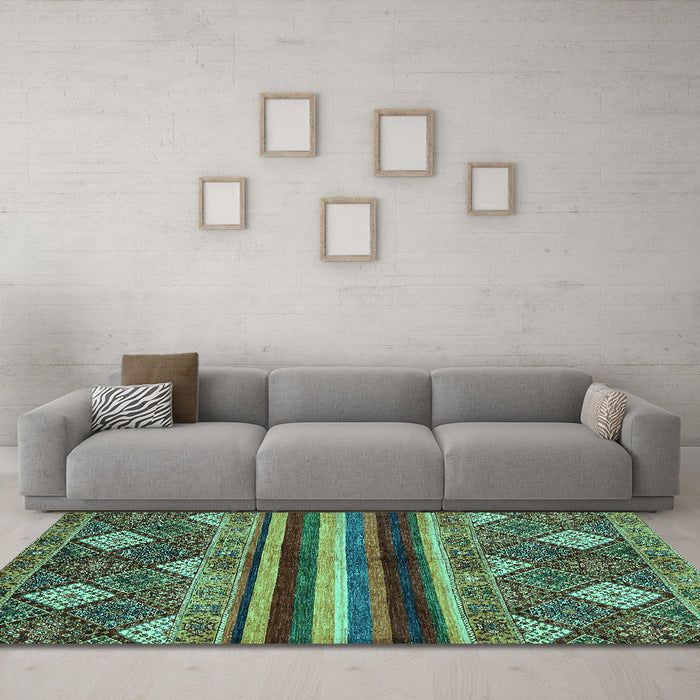 Machine Washable Abstract Turquoise Modern Area Rugs in a Living Room,, wshabs602turq