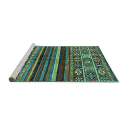 Sideview of Machine Washable Abstract Turquoise Modern Area Rugs, wshabs603turq