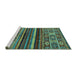 Sideview of Machine Washable Abstract Turquoise Modern Area Rugs, wshabs603turq