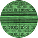 Round Machine Washable Abstract Emerald Green Modern Area Rugs, wshabs603emgrn