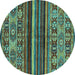 Round Machine Washable Abstract Turquoise Modern Area Rugs, wshabs603turq