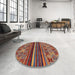 Round Abstract Red Modern Rug in a Office, abs603