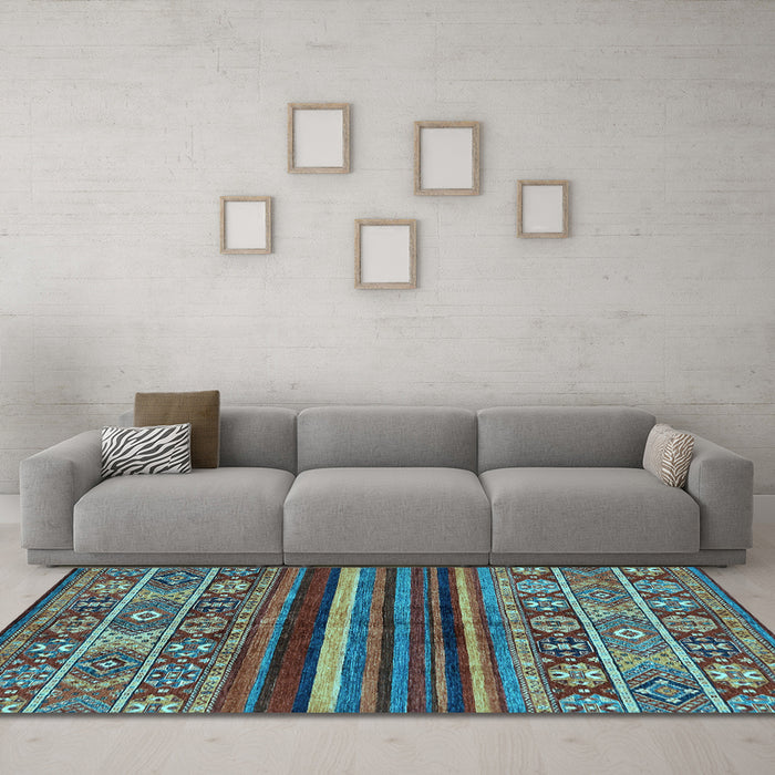 Machine Washable Abstract Light Blue Modern Rug in a Living Room, wshabs603lblu