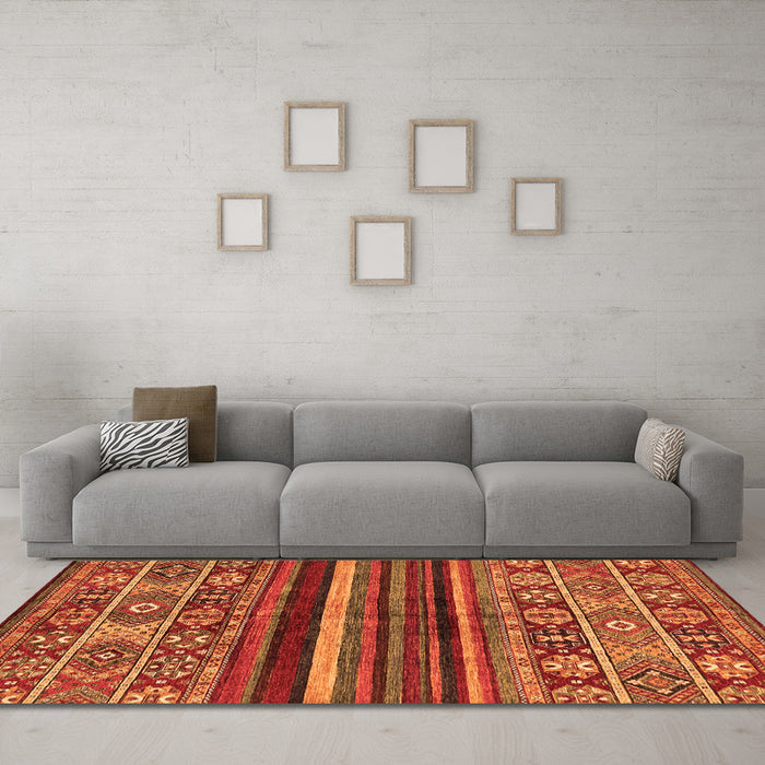 Machine Washable Abstract Orange Modern Area Rugs in a Living Room, wshabs603org