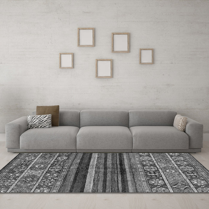 Machine Washable Abstract Gray Modern Rug in a Living Room,, wshabs603gry