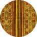 Round Abstract Yellow Modern Rug, abs603yw