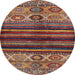 Round Machine Washable Abstract Saffron Red Rug, wshabs604