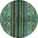 Round Abstract Turquoise Modern Rug, abs604turq