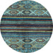 Round Abstract Light Blue Modern Rug, abs604lblu