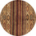 Round Machine Washable Abstract Brown Modern Rug, wshabs604brn