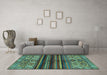 Machine Washable Abstract Turquoise Modern Area Rugs in a Living Room,, wshabs604turq