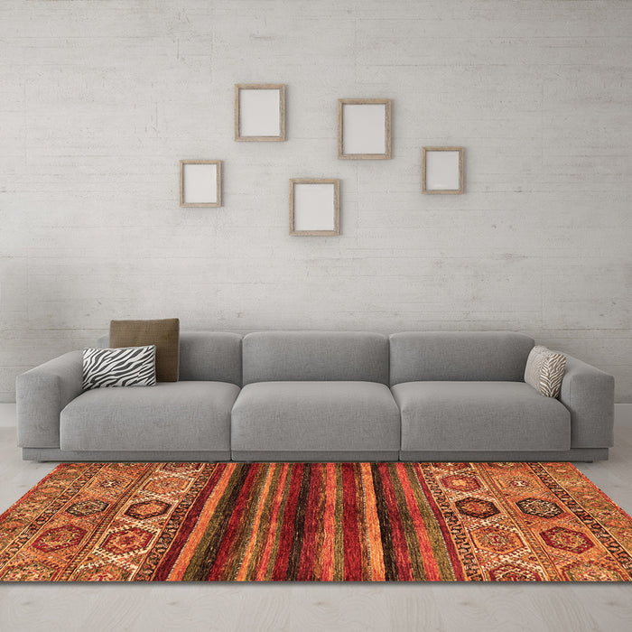 Machine Washable Abstract Orange Modern Area Rugs in a Living Room, wshabs604org