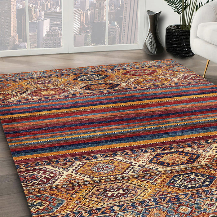 Machine Washable Abstract Saffron Red Rug in a Family Room, wshabs604